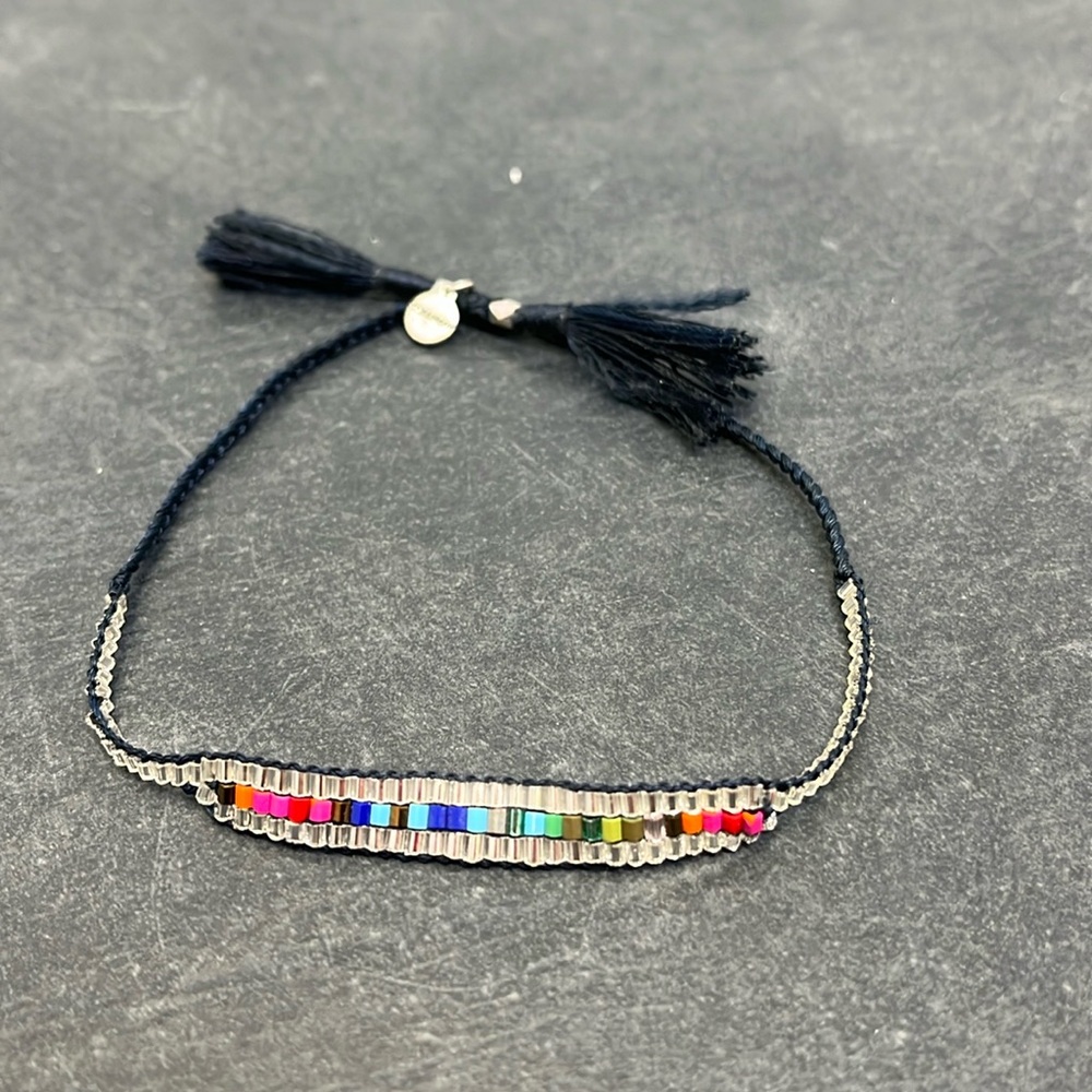Stella and Dot Unity Wishing Bracelet Rainbow Bead Adjustable Bracelet blue